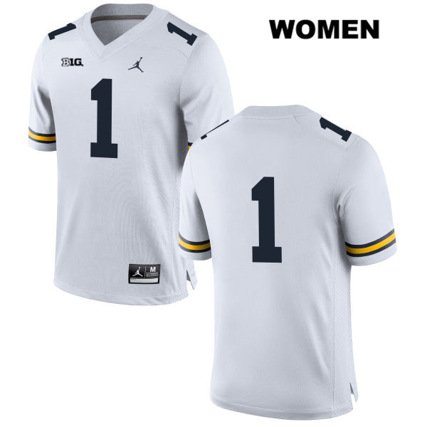 Women's NCAA Michigan Wolverines Ambry Thomas #1 No Name White Jordan Brand Authentic Stitched Football College Jersey FQ25T30NZ